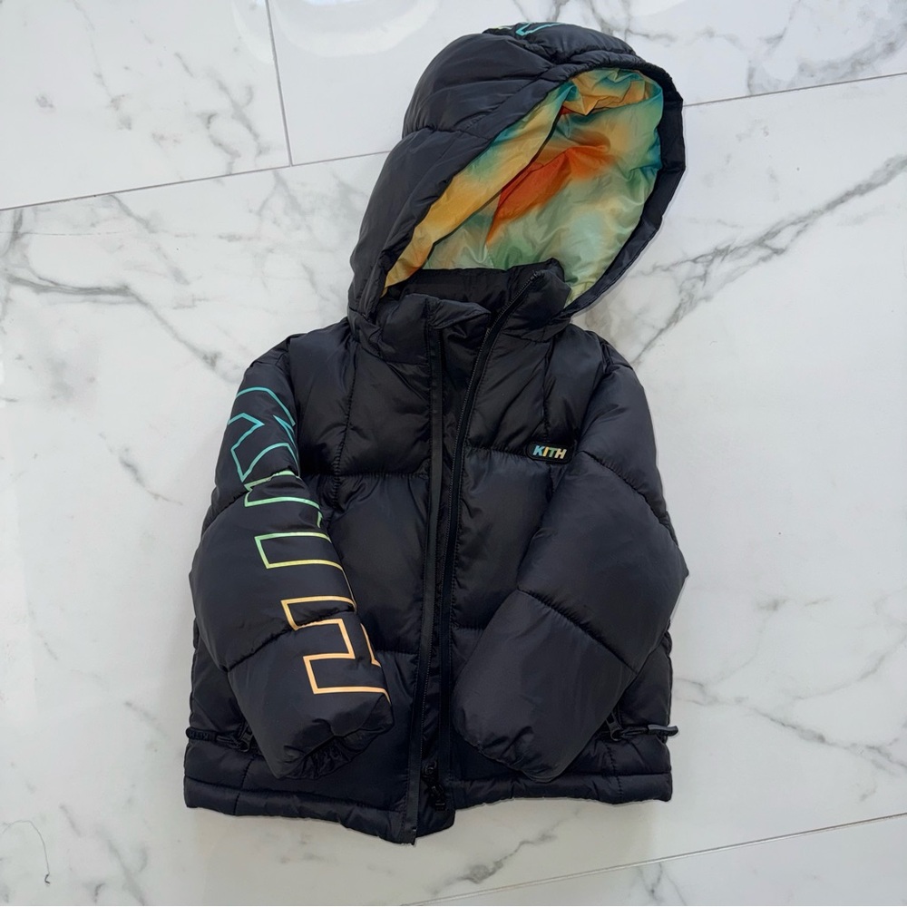 Kith Kids Black Puffer Jacket with Multicolor Accents